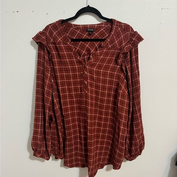 Torrid Crinkle Gauze Ruffle Trim Pull Over Top - Picture 4 of 7